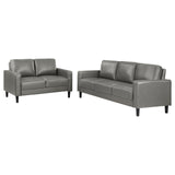 Ruth Gray Upholstered Track Arm Faux Leather Living Room Set by Coaster at Eve Furniture