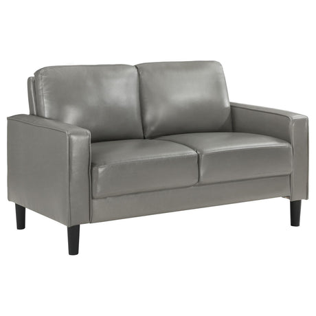Ruth Gray Upholstered Track Arm Faux Leather Loveseat by Coaster at Eve Furniture
