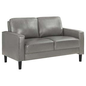 Ruth Gray Upholstered Track Arm Faux Leather Loveseat by Coaster at Eve Furniture