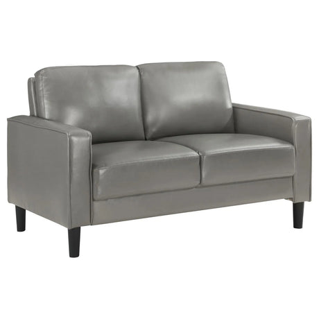 Ruth Gray Upholstered Track Arm Faux Leather Loveseat by Coaster at Eve Furniture