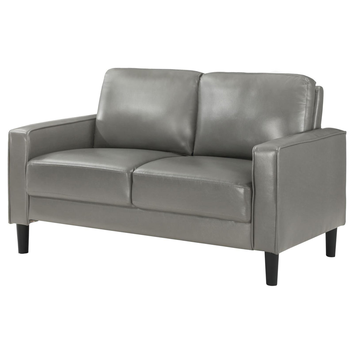 Ruth Gray Upholstered Track Arm Faux Leather Loveseat by Coaster at Eve Furniture