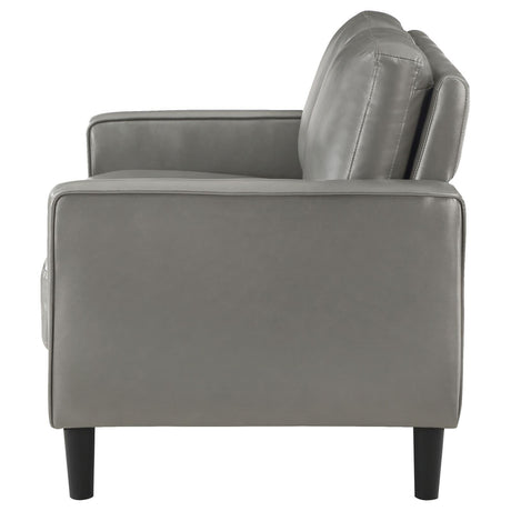 Ruth Gray Upholstered Track Arm Faux Leather Loveseat by Coaster at Eve Furniture