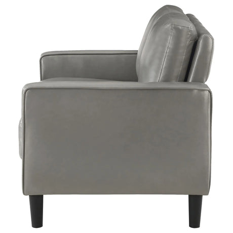 Ruth Gray Upholstered Track Arm Faux Leather Loveseat by Coaster at Eve Furniture
