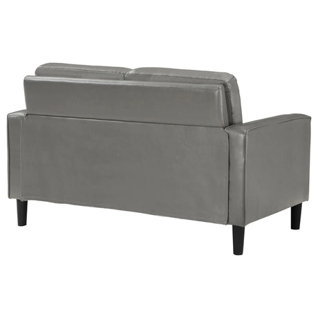 Ruth Gray Upholstered Track Arm Faux Leather Loveseat by Coaster at Eve Furniture
