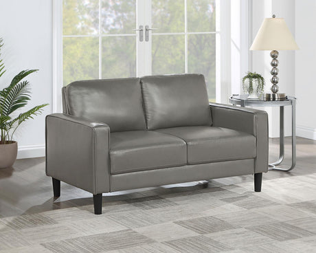 Ruth Gray Upholstered Track Arm Faux Leather Loveseat by Coaster at Eve Furniture