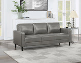 Ruth Grey Upholstered Track Arm Faux Leather Sofa by Coaster at Eve Furniture