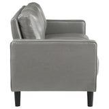 Ruth Grey Upholstered Track Arm Faux Leather Sofa by Coaster at Eve Furniture
