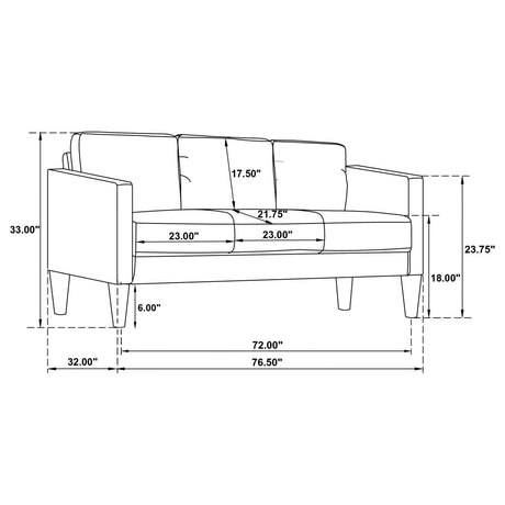 Ruth Grey Upholstered Track Arm Faux Leather Sofa by Coaster at Eve Furniture