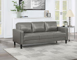 Ruth Grey Upholstered Track Arm Faux Leather Sofa by Coaster at Eve Furniture