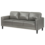 Ruth Grey Upholstered Track Arm Faux Leather Sofa by Coaster at Eve Furniture