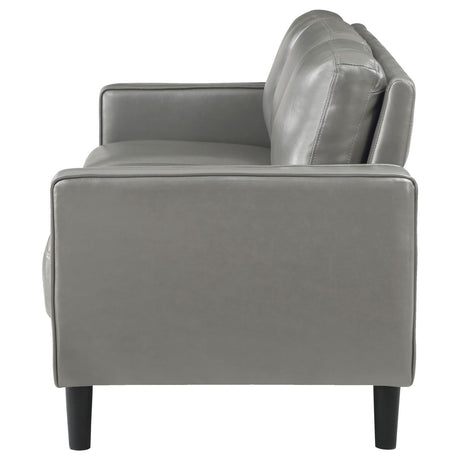 Ruth Grey Upholstered Track Arm Faux Leather Sofa by Coaster at Eve Furniture