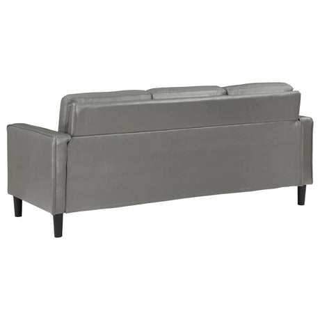 Ruth Grey Upholstered Track Arm Faux Leather Sofa by Coaster at Eve Furniture