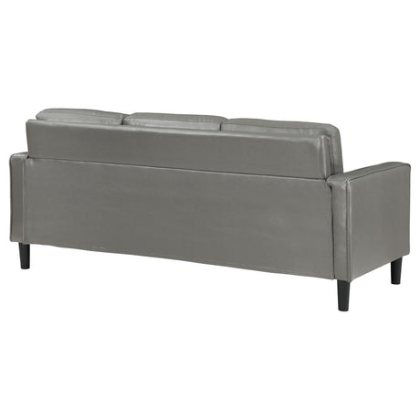 Ruth Grey Upholstered Track Arm Faux Leather Sofa by Coaster at Eve Furniture