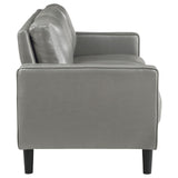 Ruth Grey Upholstered Track Arm Faux Leather Sofa by Coaster at Eve Furniture