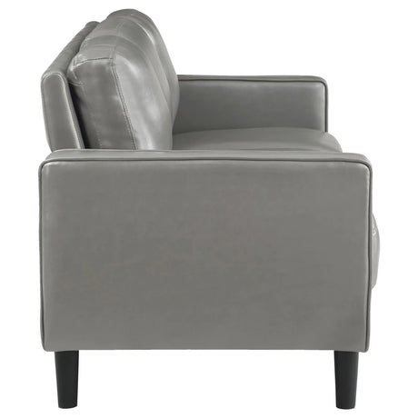 Ruth Grey Upholstered Track Arm Faux Leather Sofa by Coaster at Eve Furniture