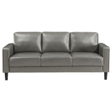 Ruth Grey Upholstered Track Arm Faux Leather Sofa by Coaster at Eve Furniture