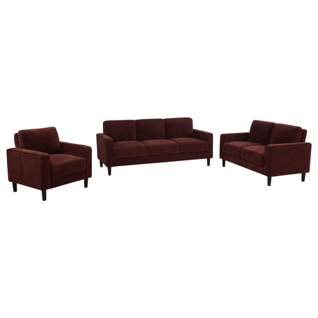 Ruth Rust Red 3-Piece Fabric Upholstered Track Arm Living Room Set by Coaster at Eve Furniture