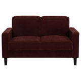 Ruth Rust Red Fabric Upholstered Track Arm Loveseat by Coaster at Eve Furniture