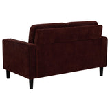 Ruth Rust Red Fabric Upholstered Track Arm Loveseat by Coaster at Eve Furniture
