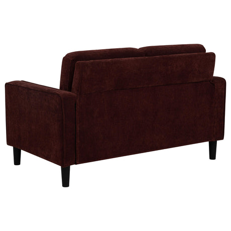 Ruth Rust Red Fabric Upholstered Track Arm Loveseat by Coaster at Eve Furniture