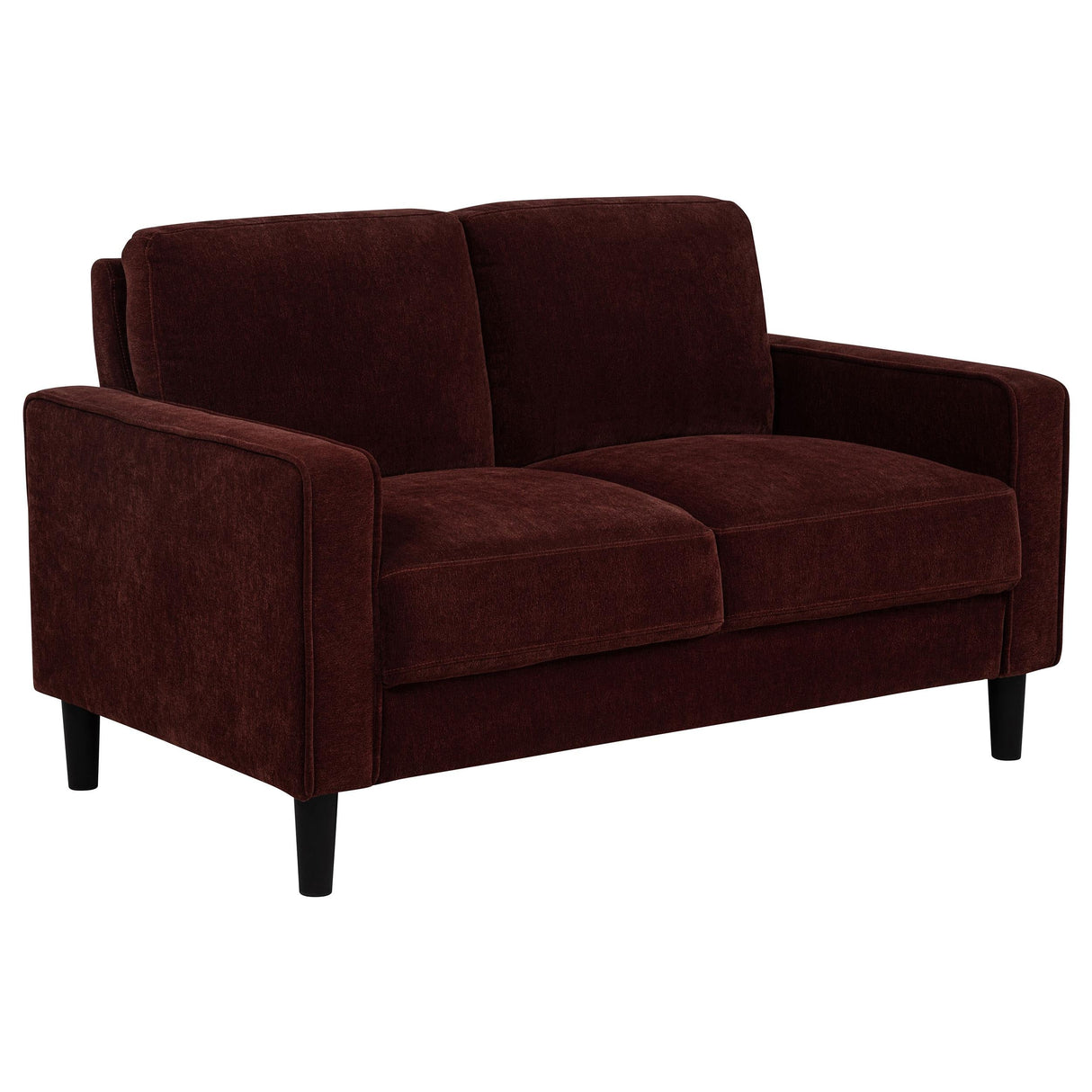Ruth Rust Red Fabric Upholstered Track Arm Loveseat by Coaster at Eve Furniture