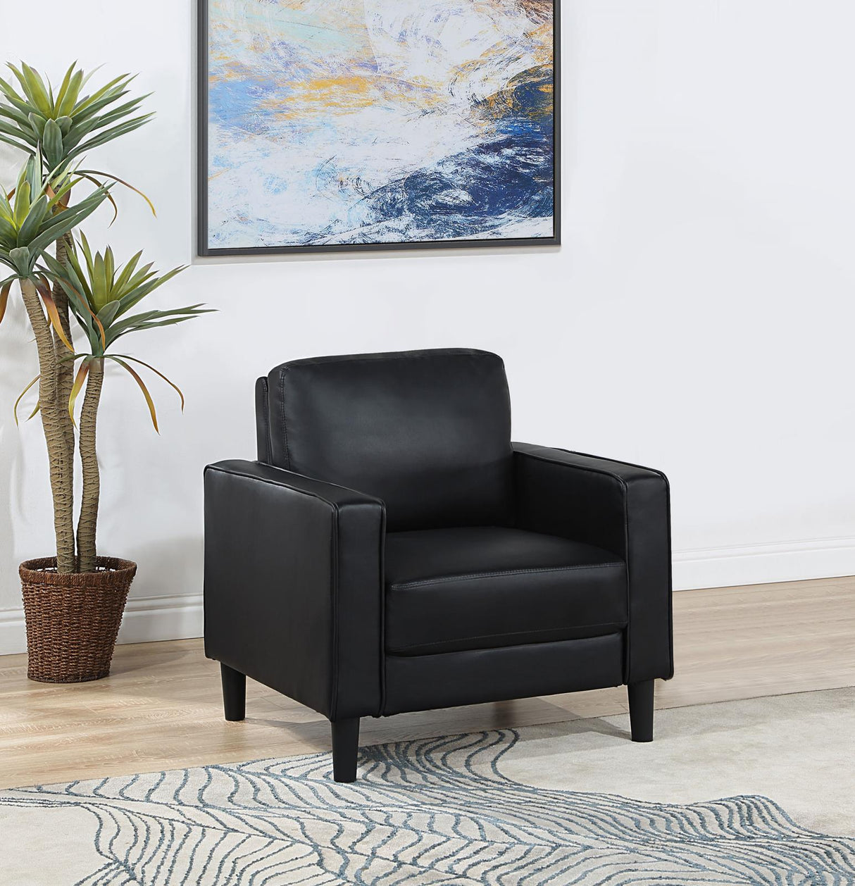 Ruth Black Faux Leather Upholstered Track Arm Accent Chair