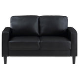 Ruth Black Upholstered Track Arm Faux Leather Loveseat by Coaster at Eve Furniture