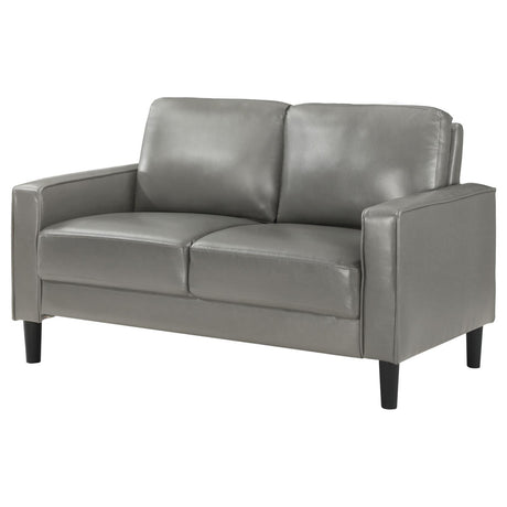 Ruth Gray Upholstered Track Arm Faux Leather Loveseat by Coaster at Eve Furniture