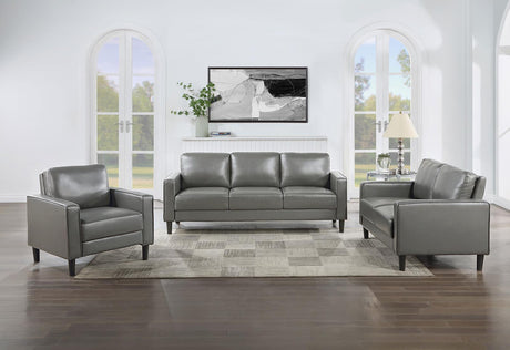 Ruth Gray Upholstered Track Arm Faux Leather Loveseat by Coaster at Eve Furniture
