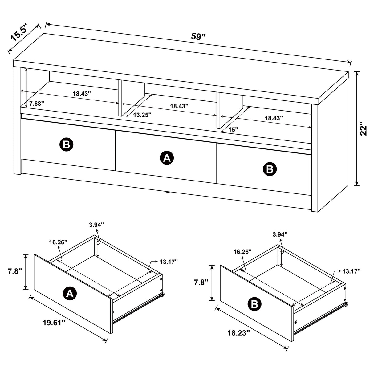 Rutland Black 59-inch 3-Drawer TV Stand Media Console by Coaster at Eve Furniture