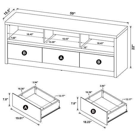Rutland Black 59-inch 3-Drawer TV Stand Media Console by Coaster at Eve Furniture
