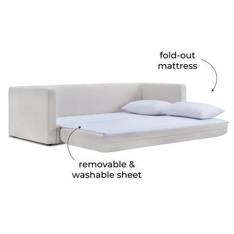 Ryan 91" Cream Upcycled Performance Linen Sofa Bed by TOV Furniture at Eve Furniture