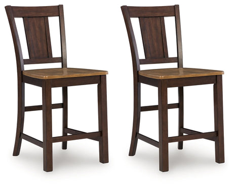 Rylandeen Light Brown/Dark Brown Counter Height Dining Table and 4 Barstools and Bench by Ashley at Eve Furniture