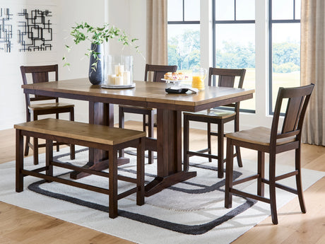 Rylandeen Light Brown/Dark Brown Counter Height Dining Table and 4 Barstools and Bench by Ashley at Eve Furniture