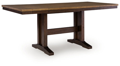 Rylandeen Light Brown/Dark Brown Counter Height Dining Table and 8 Barstools by Ashley at Eve Furniture