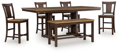 Rylandeen Light Brown/Dark Brown Counter Height Dining Table and 4 Barstools and Bench by Ashley at Eve Furniture