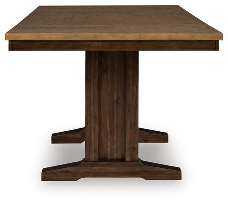 Rylandeen Light Brown/Dark Brown Counter Height Dining Table and 8 Barstools by Ashley at Eve Furniture