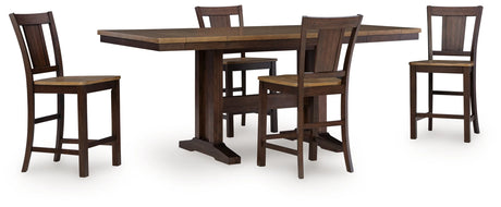 Rylandeen Light Brown/Dark Brown Counter Height Dining Table and 4 Barstools by Ashley at Eve Furniture