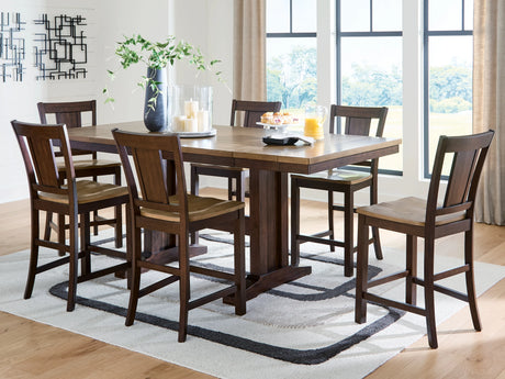 Rylandeen Light Brown/Dark Brown Counter Height Dining Table and 6 Barstools by Ashley at Eve Furniture