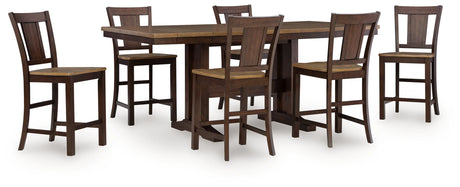 Rylandeen Light Brown/Dark Brown Counter Height Dining Table and 6 Barstools by Ashley at Eve Furniture