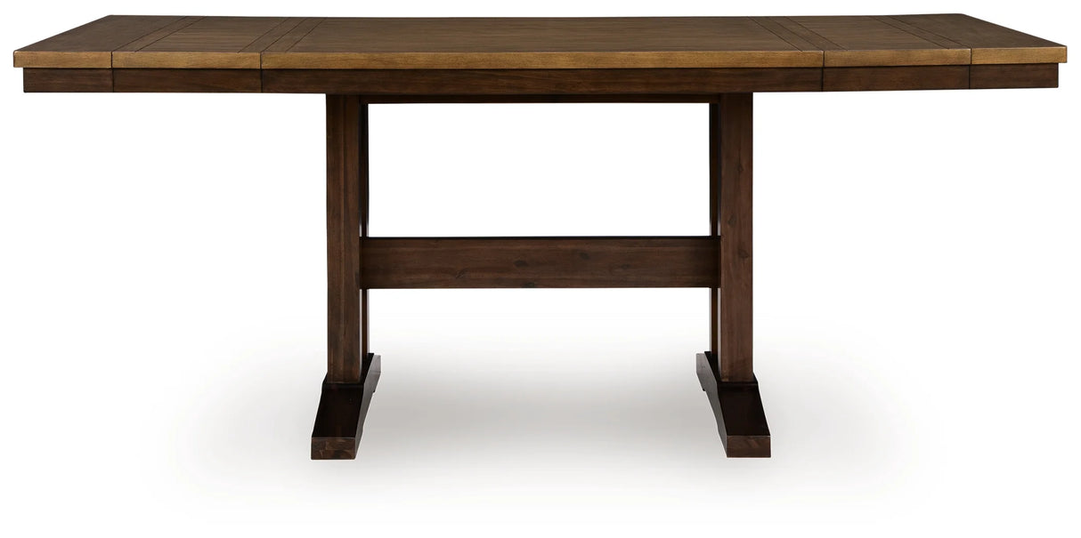 Rylandeen Light Brown/Dark Brown Counter Height Dining Table and 6 Barstools by Ashley at Eve Furniture
