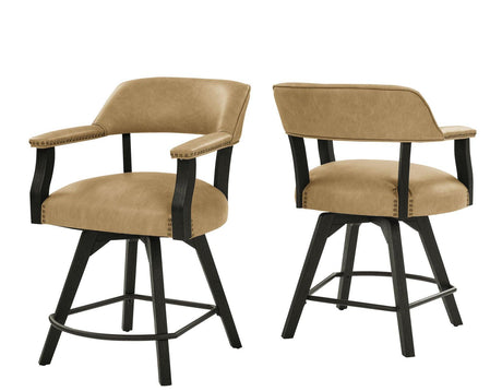 Rylie 24″ Counter Captains Chair, Black Finish with Sand Vegan Leather by Steve Silver at Eve Furniture