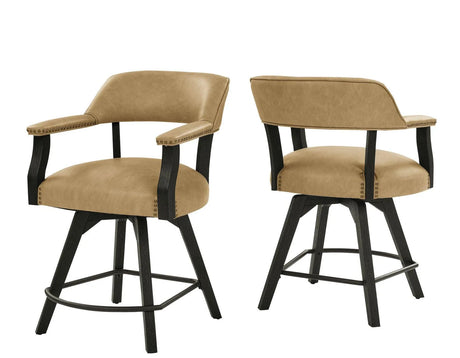 Rylie 24″ Counter Captains Chair, Black Finish with Sand Vegan Leather by Steve Silver at Eve Furniture
