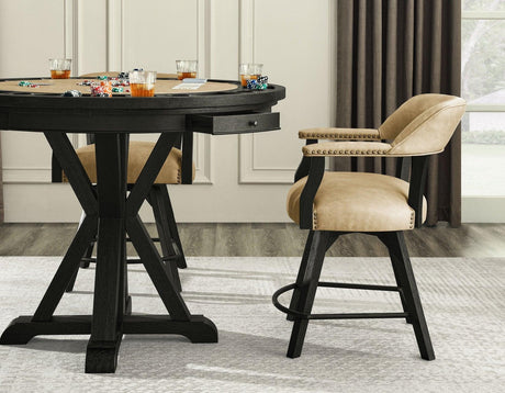 Rylie 24″ Counter Captains Chair, Black Finish with Sand Vegan Leather by Steve Silver at Eve Furniture