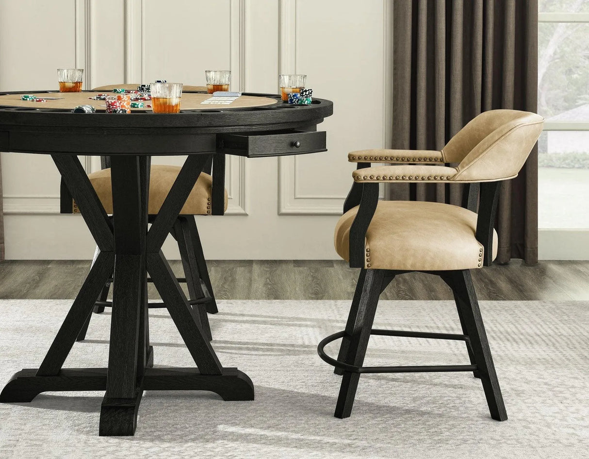 Rylie 24″ Counter Captains Chair, Black Finish with Sand Vegan Leather by Steve Silver at Eve Furniture