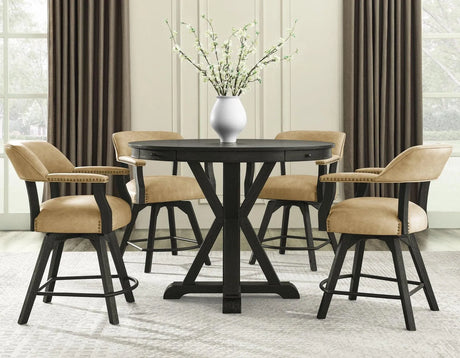 Rylie 24″ Counter Captains Chair, Black Finish with Sand Vegan Leather by Steve Silver at Eve Furniture