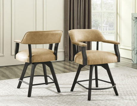 Rylie 24″ Counter Captains Chair, Black Finish with Sand Vegan Leather by Steve Silver at Eve Furniture