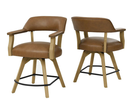 Rylie 24″ Counter Captains Chair, Natural Finish with Camel Vegan Leather by Steve Silver at Eve Furniture