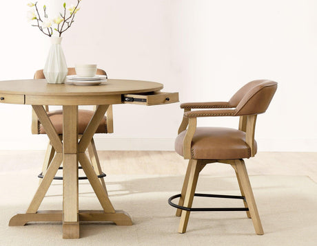 Rylie 24″ Counter Captains Chair, Natural Finish with Camel Vegan Leather by Steve Silver at Eve Furniture