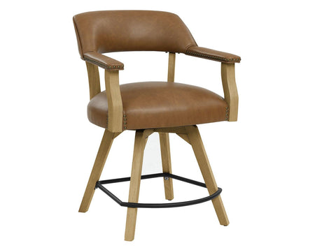 Rylie 24″ Counter Captains Chair, Natural Finish with Camel Vegan Leather by Steve Silver at Eve Furniture